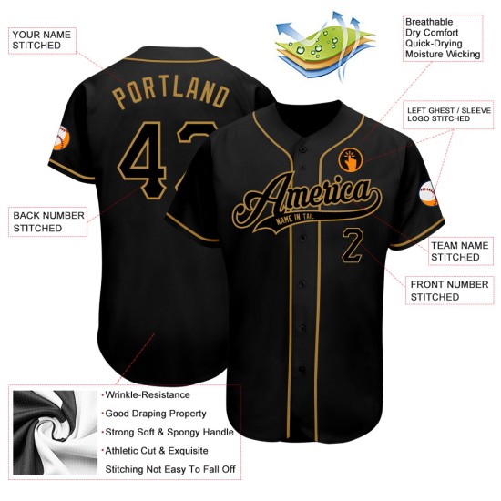 Benutzerdefiniertes authentisches Baseball-Trikot in Schwarz-Altgold Benutzerdefiniertes authentisches Baseball-Trikot in Schwarz-Altgold