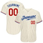 Benutzerdefinierte Creme Schwarz Nadelstreifen Rot-Royal Authentic Baseball Jersey Benutzerdefinierte Creme Schwarz Nadelstreifen Rot-Royal Authentic Baseball Jersey