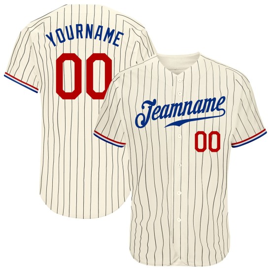 Benutzerdefinierte Creme Schwarz Nadelstreifen Rot-Royal Authentic Baseball Jersey Benutzerdefinierte Creme Schwarz Nadelstreifen Rot-Royal Authentic Baseball Jersey