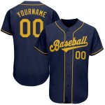 Benutzerdefiniertes authentisches Baseball-Trikot in Marineblau und Gold Benutzerdefiniertes authentisches Baseball-Trikot in Marineblau und Gold