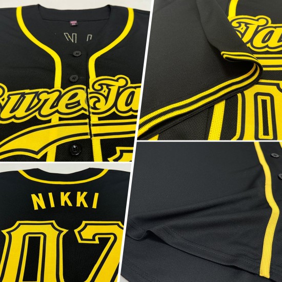 Benutzerdefiniertes authentisches Baseballtrikot in Schwarz und Gold Benutzerdefiniertes authentisches Baseballtrikot in Schwarz und Gold