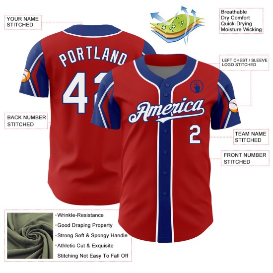 Jersey Baseball Rot Farben Arm Weiß-Royal Formen 3 Custom Authentic Jersey Baseball Rot Farben Arm Weiß-Royal Formen 3 Custom Authentic
