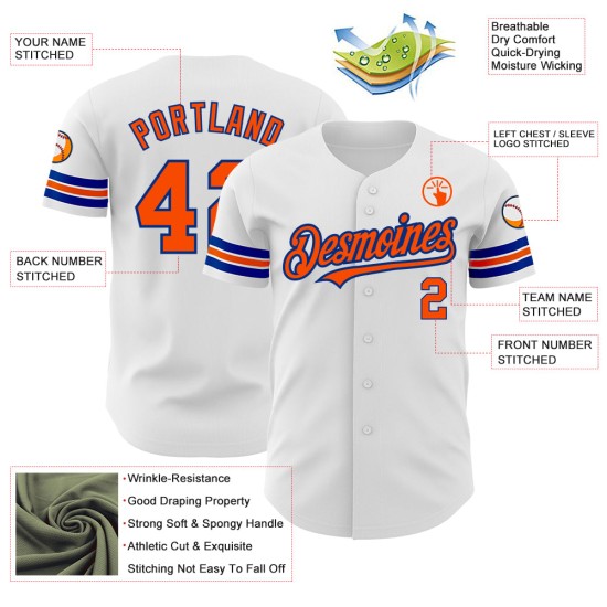 Custom Baseball Weiß Jersey Orange-Royal Authentic Custom Baseball Weiß Jersey Orange-Royal Authentic