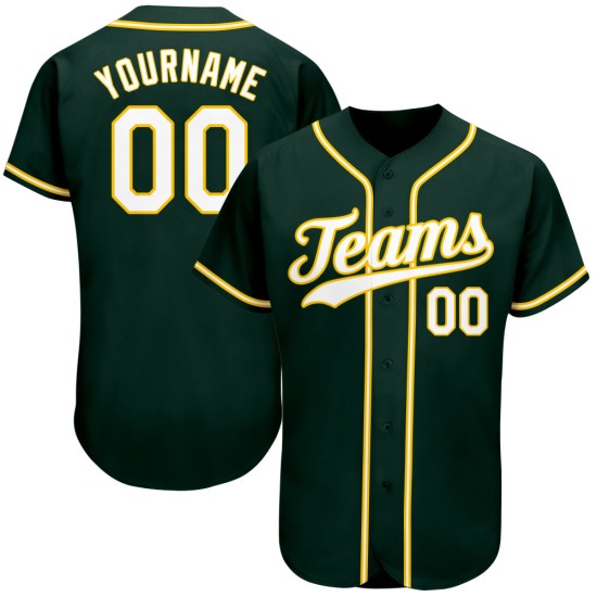 Benutzerdefiniertes authentisches grün-weiß-goldenes Baseballtrikot Benutzerdefiniertes authentisches grün-weiß-goldenes Baseballtrikot