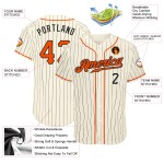 Benutzerdefinierte Creme Schwarz Nadelstreifen Orange-Schwarz Authentic Baseball Jersey Benutzerdefinierte Creme Schwarz Nadelstreifen Orange-Schwarz Authentic Baseball Jersey