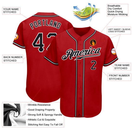 Benutzerdefiniertes authentisches rot-schwarz-weißes Baseball-Trikot Benutzerdefiniertes authentisches rot-schwarz-weißes Baseball-Trikot