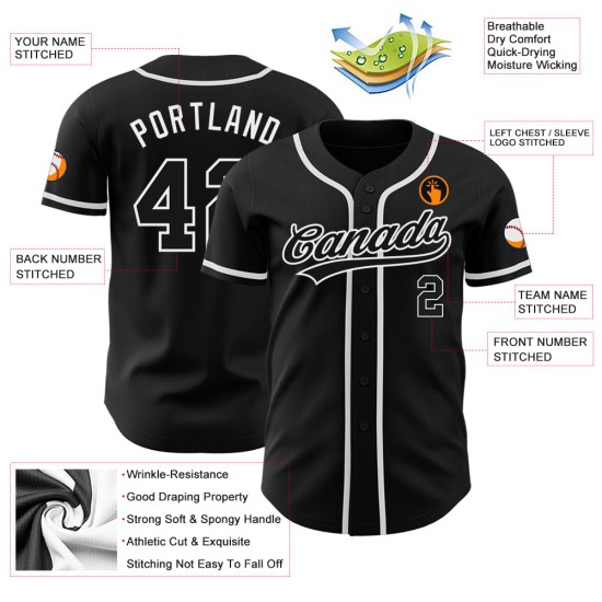Benutzerdefiniertes authentisches schwarzes und weißes Baseball-Trikot Benutzerdefiniertes authentisches schwarzes und weißes Baseball-Trikot