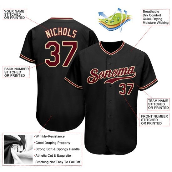 Benutzerdefiniertes schwarzes Crimson-City Cream Authentic Baseball-Trikot Benutzerdefiniertes schwarzes Crimson-City Cream Authentic Baseball-Trikot