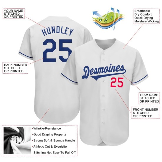 Benutzerdefiniertes authentisches weißes und königsrotes Baseballtrikot Benutzerdefiniertes authentisches weißes und königsrotes Baseballtrikot