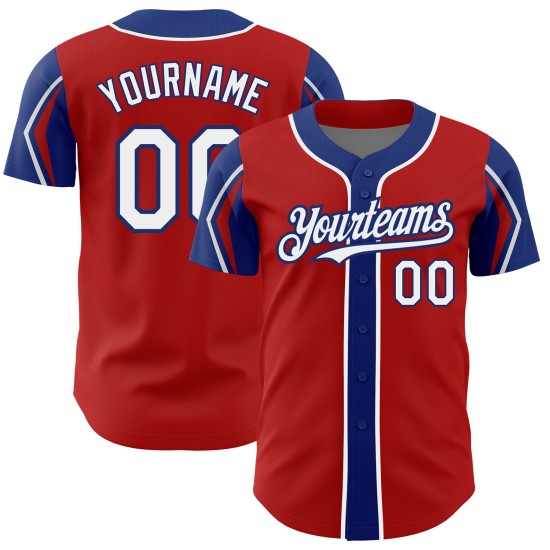 Jersey Baseball Rot Farben Arm Weiß-Royal Formen 3 Custom Authentic Jersey Baseball Rot Farben Arm Weiß-Royal Formen 3 Custom Authentic