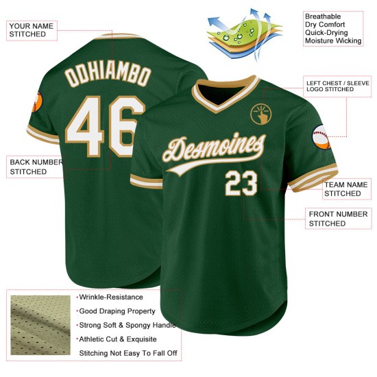 Gold Throwback Custom Weiß-Altgrün Jersey Baseball Authentic Gold Throwback Custom Weiß-Altgrün Jersey Baseball Authentic