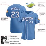 Benutzerdefiniertes hellblau-weiß-königliches authentisches Baseball-Trikot Benutzerdefiniertes hellblau-weiß-königliches authentisches Baseball-Trikot