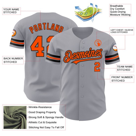 Orange-Schwarzes Baseball-Trikot in Grau Orange-Schwarzes Baseball-Trikot in Grau