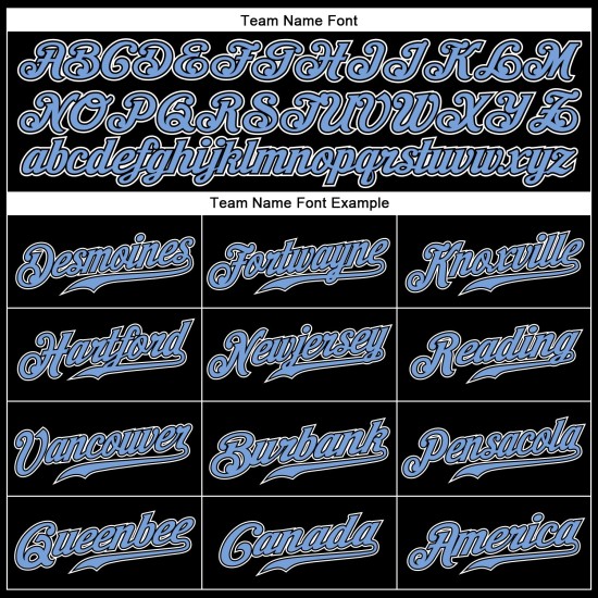 Benutzerdefiniertes schwarzes hellblau-weißes authentisches Baseball-Trikot Benutzerdefiniertes schwarzes hellblau-weißes authentisches Baseball-Trikot