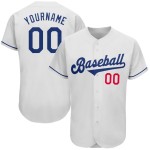 Benutzerdefiniertes authentisches weißes und königsrotes Baseballtrikot Benutzerdefiniertes authentisches weißes und königsrotes Baseballtrikot
