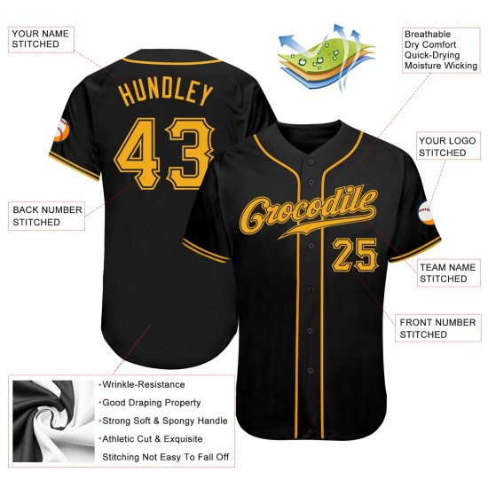 Benutzerdefiniertes authentisches Baseballtrikot in Schwarz und Gold Benutzerdefiniertes authentisches Baseballtrikot in Schwarz und Gold