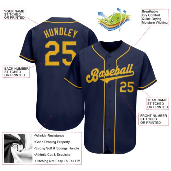 Benutzerdefiniertes authentisches Baseball-Trikot in Marineblau und Gold Benutzerdefiniertes authentisches Baseball-Trikot in Marineblau und Gold
