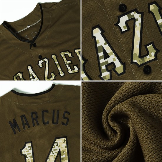 Benutzerdefiniertes Olive Camo-Schwarz Authentic Salute To Service Baseball-Trikot Benutzerdefiniertes Olive Camo-Schwarz Authentic Salute To Service Baseball-Trikot