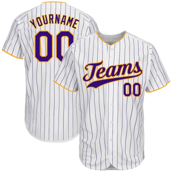 Benutzerdefinierte weiß lila Nadelstreifen lila-gold authentische Baseball Jersey Benutzerdefinierte weiß lila Nadelstreifen lila-gold authentische Baseball Jersey