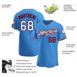 Benutzerdefiniertes authentisches Baseball-Trikot in Puderblau, Weiß und Rot Benutzerdefiniertes authentisches Baseball-Trikot in Puderblau, Weiß und Rot