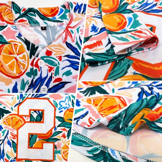 Benutzerdefinierte Weiß Orange 3D Muster Design Obst Authentische Baseball Jersey Benutzerdefinierte Weiß Orange 3D Muster Design Obst Authentische Baseball Jersey