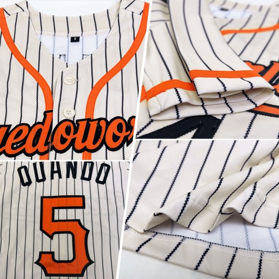 Benutzerdefinierte Creme Schwarz Nadelstreifen Orange-Schwarz Authentic Baseball Jersey Benutzerdefinierte Creme Schwarz Nadelstreifen Orange-Schwarz Authentic Baseball Jersey