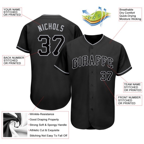 Benutzerdefiniertes schwarzes und graues authentisches Baseball-Trikot Benutzerdefiniertes schwarzes und graues authentisches Baseball-Trikot