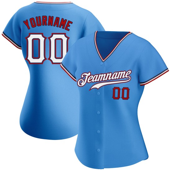 Benutzerdefiniertes authentisches Baseball-Trikot in Puderblau, Weiß und Rot Benutzerdefiniertes authentisches Baseball-Trikot in Puderblau, Weiß und Rot