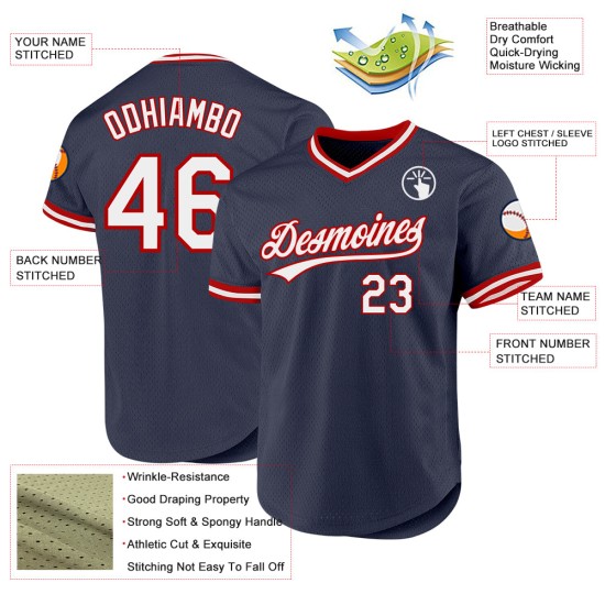 Weiß-Rotes Jersey Navy Throwback Authentic Baseball Custom Weiß-Rotes Jersey Navy Throwback Authentic Baseball Custom
