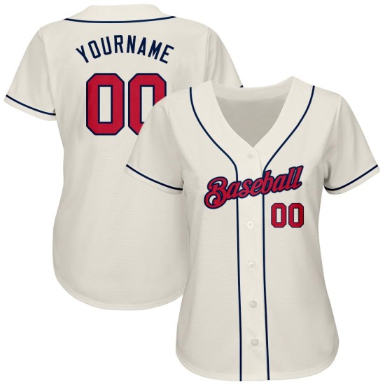 Benutzerdefiniertes authentisches Baseball-Trikot in Creme-Rot-Marineblau Benutzerdefiniertes authentisches Baseball-Trikot in Creme-Rot-Marineblau