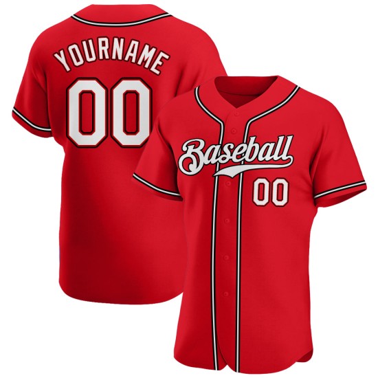 Benutzerdefiniertes rot-weiß-schwarzes authentisches Baseball-Trikot Benutzerdefiniertes rot-weiß-schwarzes authentisches Baseball-Trikot