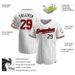 Benutzerdefiniertes weißes schwarzes Nadelstreifen-rot-schwarzes authentisches Baseball-Trikot Benutzerdefiniertes weißes schwarzes Nadelstreifen-rot-schwarzes authentisches Baseball-Trikot