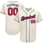 Benutzerdefiniertes authentisches Baseball-Trikot in Creme-Rot-Marineblau Benutzerdefiniertes authentisches Baseball-Trikot in Creme-Rot-Marineblau