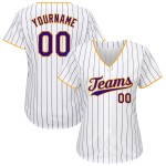 Benutzerdefinierte weiß lila Nadelstreifen lila-gold authentische Baseball Jersey Benutzerdefinierte weiß lila Nadelstreifen lila-gold authentische Baseball Jersey