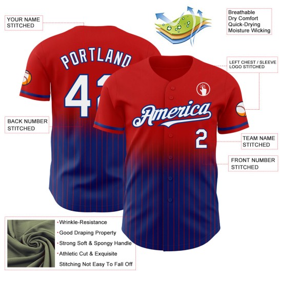 Jersey Red Authentic Custom Baseball Fashion Fade Weiß-Royal Nadelstreifen Jersey Red Authentic Custom Baseball Fashion Fade Weiß-Royal Nadelstreifen