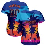 Benutzerdefinierte Royal Navy-Orange 3D Muster Design Palmen Authentische Baseball Jersey Benutzerdefinierte Royal Navy-Orange 3D Muster Design Palmen Authentische Baseball Jersey