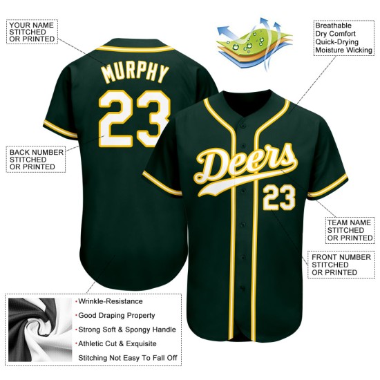 Benutzerdefiniertes authentisches grün-weiß-goldenes Baseballtrikot Benutzerdefiniertes authentisches grün-weiß-goldenes Baseballtrikot