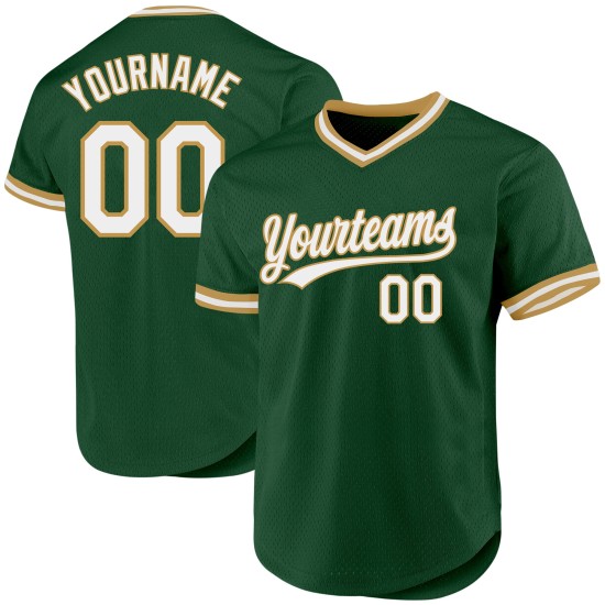 Gold Throwback Custom Weiß-Altgrün Jersey Baseball Authentic Gold Throwback Custom Weiß-Altgrün Jersey Baseball Authentic