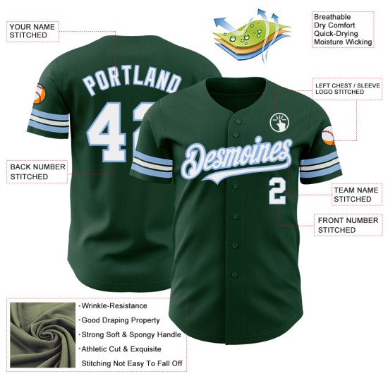 Jersey Weiß-Hell Benutzerdefinierte Grün Baseball Blau Authentisch Jersey Weiß-Hell Benutzerdefinierte Grün Baseball Blau Authentisch
