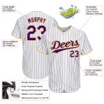 Benutzerdefinierte weiß lila Nadelstreifen lila-gold authentische Baseball Jersey Benutzerdefinierte weiß lila Nadelstreifen lila-gold authentische Baseball Jersey