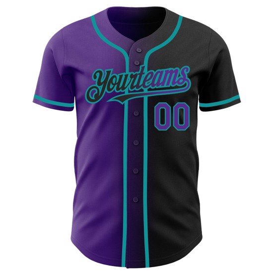 Benutzerdefinierte Schwarzes Trikot Fashion Authentic Lila-Blaugrün Gradient Benutzerdefinierte Schwarzes Trikot Fashion Authentic Lila-Blaugrün Gradient