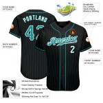 Benutzerdefiniertes authentisches Baseball-Trikot in Schwarz, Aqua, Nadelstreifen, Blaugrün und Weiß Benutzerdefiniertes authentisches Baseball-Trikot in Schwarz, Aqua, Nadelstreifen, Blaugrün und Weiß