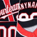 Pink-Schwarzes Trikot mit benutzerdefinierten authentischen Armfarben, Himmelblau, Baseballblau 3 Pink-Schwarzes Trikot mit benutzerdefinierten authentischen Armfarben, Himmelblau, Baseballblau 3
