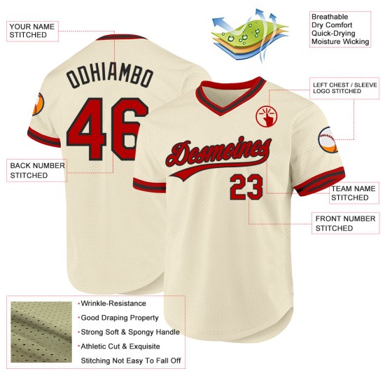 Authentisches Cream Baseball Jersey Throwback Custom Rot-Schwarz Authentisches Cream Baseball Jersey Throwback Custom Rot-Schwarz
