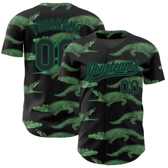 Authentische 3D Custom Jersey Schwarz Design Krokodil Muster Grün Kelly Baseball Authentische 3D Custom Jersey Schwarz Design Krokodil Muster Grün Kelly Baseball